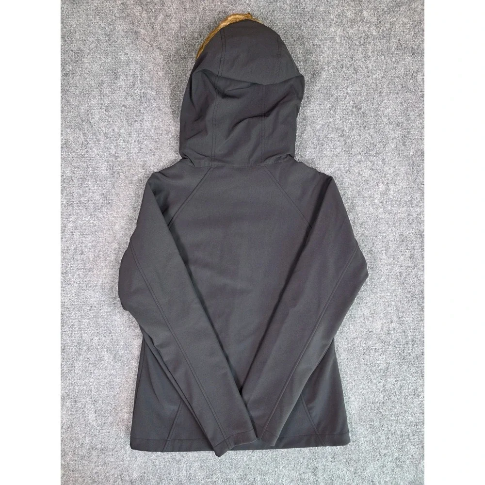 Marmot Softshell Jacket Womens Medium Black Faux Fur Hood Full Zip Fleece Lined